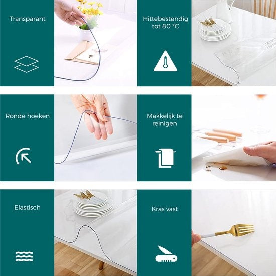 HOMEWELL Tischschoner Transparent Glas Klar 90x200cm - Transparentes Tischsegel - Tischtuch - Rutschfest und hitzebeständig - 2.2 mm