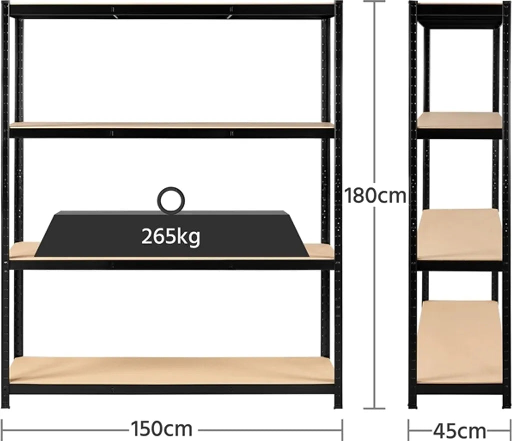 Yaheetech Regalschrank 180 x 150 x 45 cm – 4 Einlegeböden – 265 kg pro Einlegeboden – Schwarz