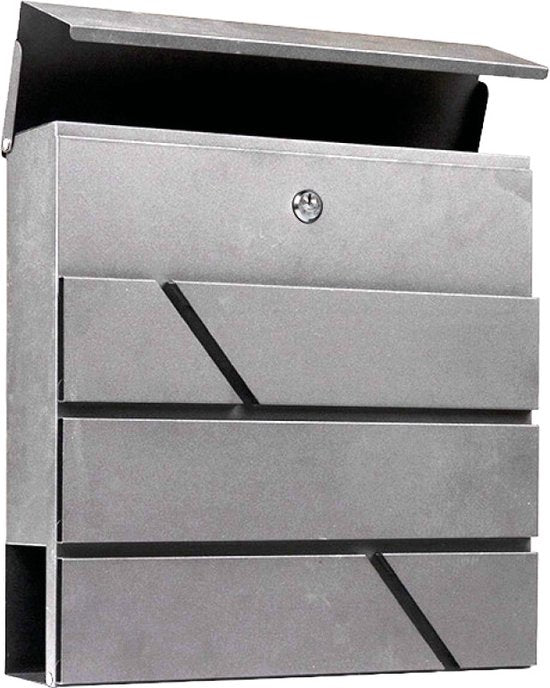 BRASQ Hängebriefkasten Grau Deluxe - Wandbriefkasten mit Schloss und Zeitungsfach - Inkl. Befestigungsmaterial & 2 Schlüssel - Briefkasten - Briefkasten - Edelstahl