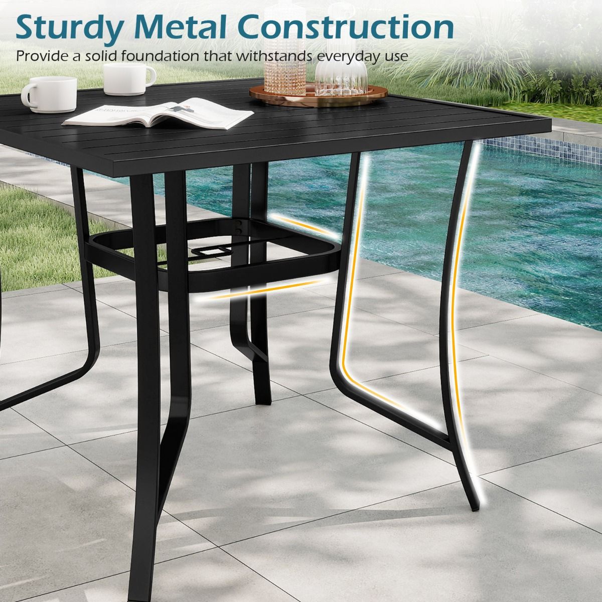 Coast Gartentisch mit Sonnenschirmloch – quadratischer Esstisch – Lattenplatte – schwarz – 91 x 91 cm