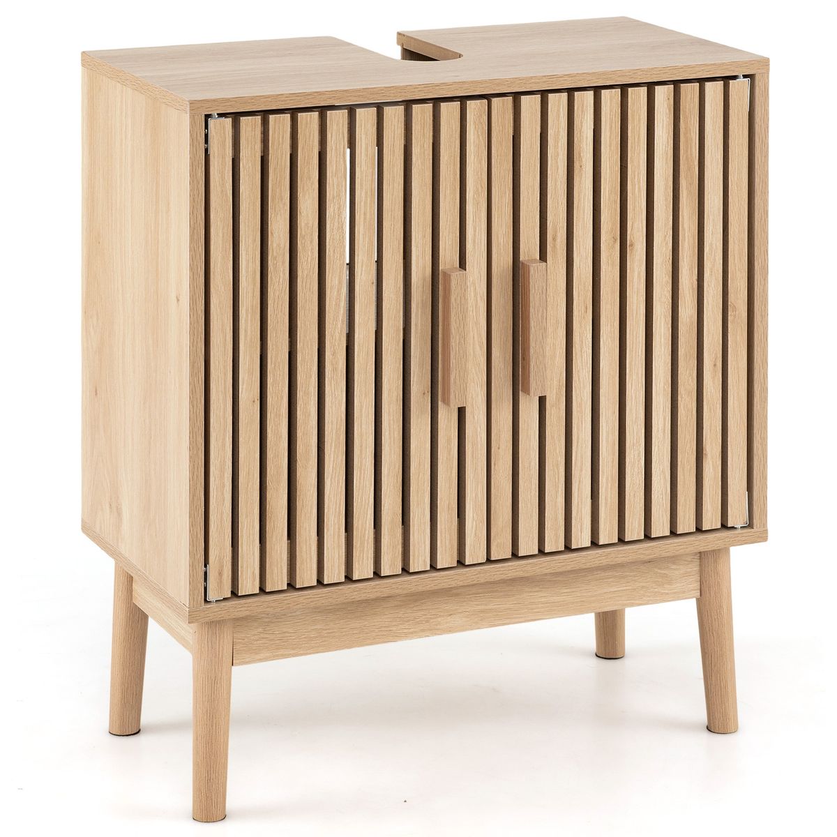 Coast Badezimmerschrank, Waschtischunterschrank – 2 Lamellentüren – Beine aus Kiefernholz – natur – 60 x 30 x 70 cm