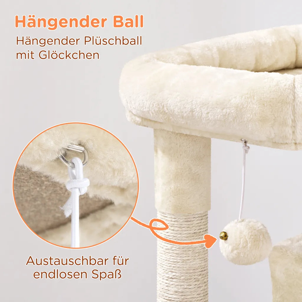 Yaheetech Katzenpfosten Beige - 91 cm hoch - mit 2 Katzenhäusern, Sisalkratzern und Spielball