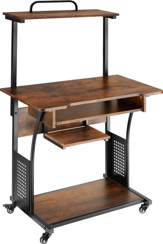 tectake - mobiler Fife Schreibtisch 80 x 65,5 x 130,5cm - industriell dunkelbraun - 404726