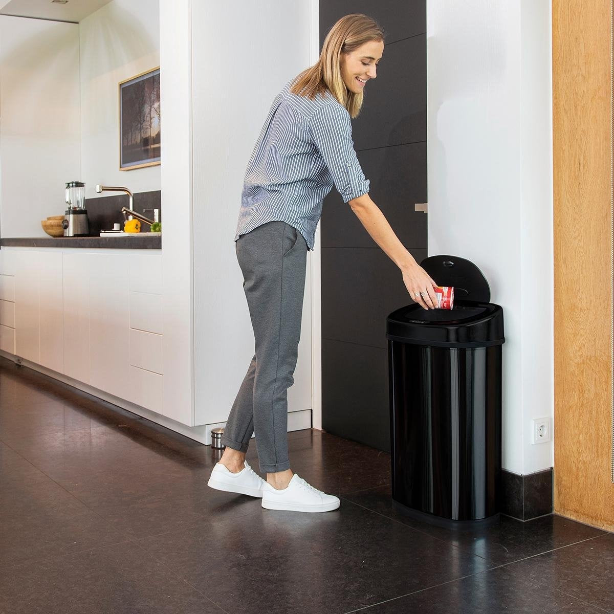 Homra FONIX Sensor-Abfalleimer Schwarz 50 Liter - Automatischer Soft-Close-Deckel - Schwarzer Abfalleimer - Infrarot-Sensor