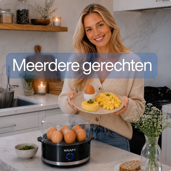 KRAFT Eierkocher Schwarz – 7 Eier – Elektrisches Eierkochen