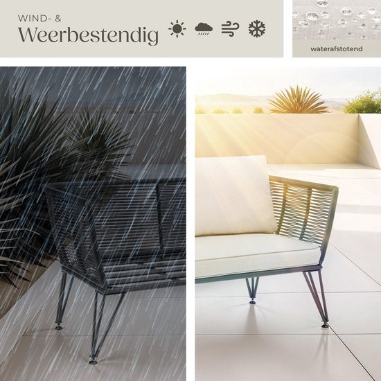 tectake® Wicker Lounge Bank - Kompakte Gartenbank mit dicken Polstern - Ideal für Balkon, Garten oder Terrasse - Stilvolle und bequeme Outdoor-Lounge-Bank - Seil-Design