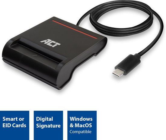ACT Externer USB-C-Smartcard- und eID-Kartenleser, geeignet für belgische Personalausweise AC6020
