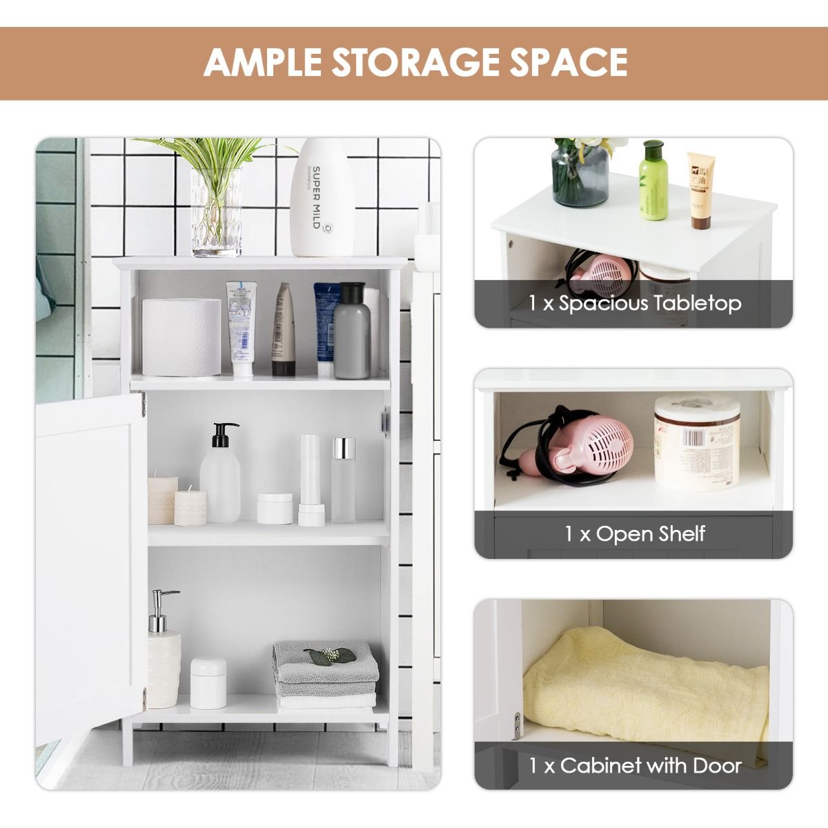 Coast Badezimmerschrank mit Tür - 3 Etagen - 40 x 30 x 70 cm - Weiß