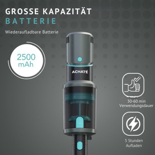 Achaté© - Stabstaubsauger - Kabellos - 4 Aufsätze - LED-Anzeige - Staubbuster