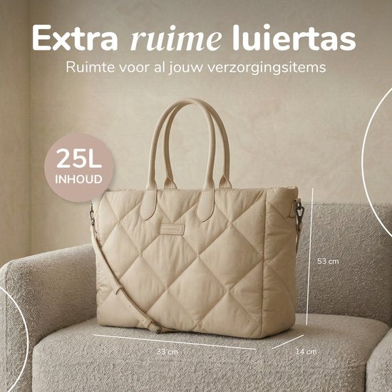 Mommsy Wickeltasche – Wickeltasche – Mom Bag – Thermofach – Gesteppter Puffer-Stoff – Mommy Bag – Besonders geräumig – Wasserabweisend – Organizer – Leicht – Beige