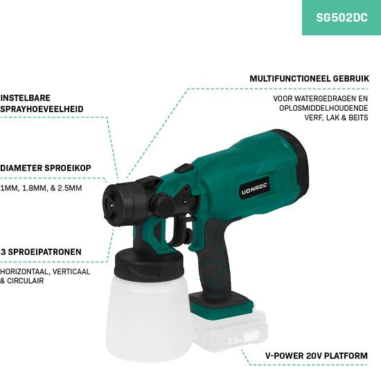 VONROC Accu Farbsprühgerät - VPower 20V - Ohne Akku & Ladegerät - Kapazität 800 ml - Inkl.