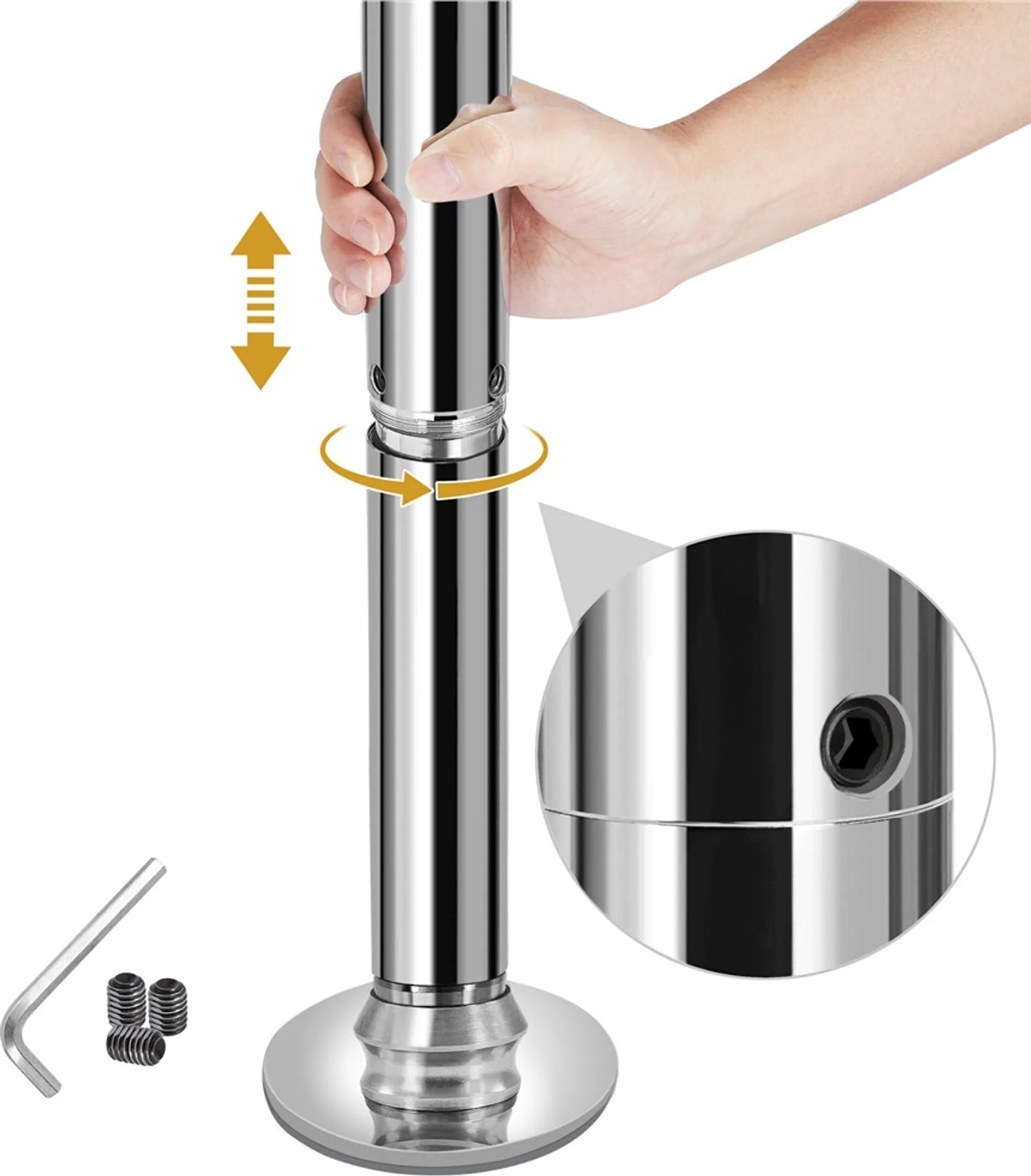 Yaheetech Dance Pole Verstellbar - Mit statischem und drehbarem Ständer und Silikon-Gummischutz und 2 Verlängerungsstangen - Für Heimgebrauch und Fitness - Silber verchromtes Metall - 25 x 25 x 216,5-275 cm