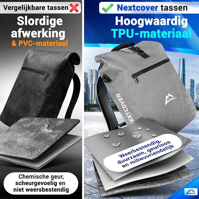Nextcover 3-in-1-Fahrradtasche – Rucksack & Umhängetasche – 100 % wasserdicht – Für E-Bikes und Gepäckträger