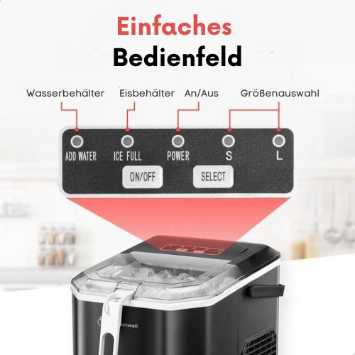 Kitchenwell - Eiswürfelmaschine - 1.3L - 6min - Selbstreinigungsfunktion - Tragbar - Schwarz