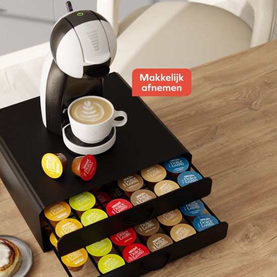 KitchenBrothers Kapselhalter - Kaffeetassenhalter - mit Schublade - Geeignet für Dolce Gusto - 72 Kapseln - Edelstahl - Schwarz