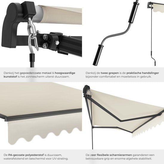 tectake® Sonnenschirm mit Gelenkarm - 250 x 200 cm - Markise - Sonnenschutz für Fenster, Balkon, Außenbereich - Wandmontierbar - Wasser- und UV-beständig - Beige