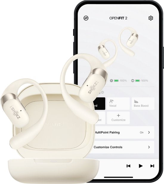 Shokz OpenFit 2 Open-Ear-Sportkopfhörer – Kabellose Ohrhörer – Beige