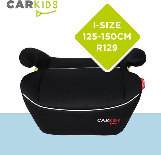 Carkids I-Size Sitzerhöhung Alex – Entspricht der Norm I-Size R-129 – Für Kinder von 125–150 cm – Abnehmbarer und waschbarer Bezug – Flexible Montage – Schwarz/Weiß