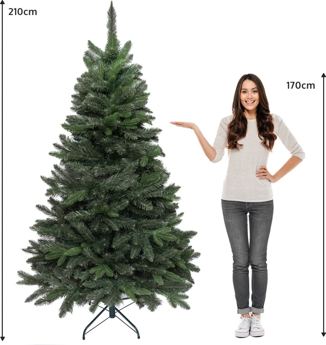 PristinePine Künstlicher Weihnachtsbaum 210 cm - Metallfuß - Grün