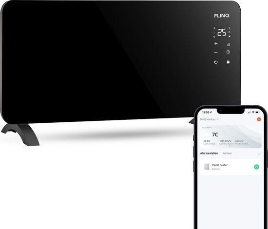 FlinQ Smart Panel Heater - Mit WiFi - Heizpaneel - Konvektorheizung - Tragbar - 2000W - Schwarz