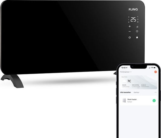 FlinQ Smart Panel Heater - Mit WiFi - Heizpaneel - Konvektorheizung - Tragbar - 2000W - Schwarz