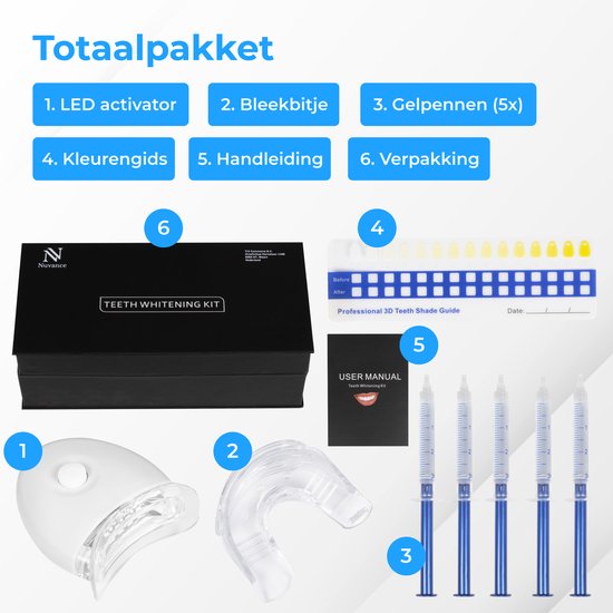 Nuvance - Zahnweiß-Kit - 5 Spritzen ohne Peroxid (0%) - Zahnaufheller - Zahnweiß-Kit - Weiße Zähne
