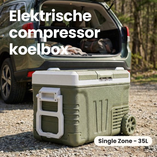 Auronic Electric Cool Box - Kompressor - 35L - 12V und 240 Volt - Camping Kühlschrank - Frigobox Auto - Mit Rädern und Griff - Grün