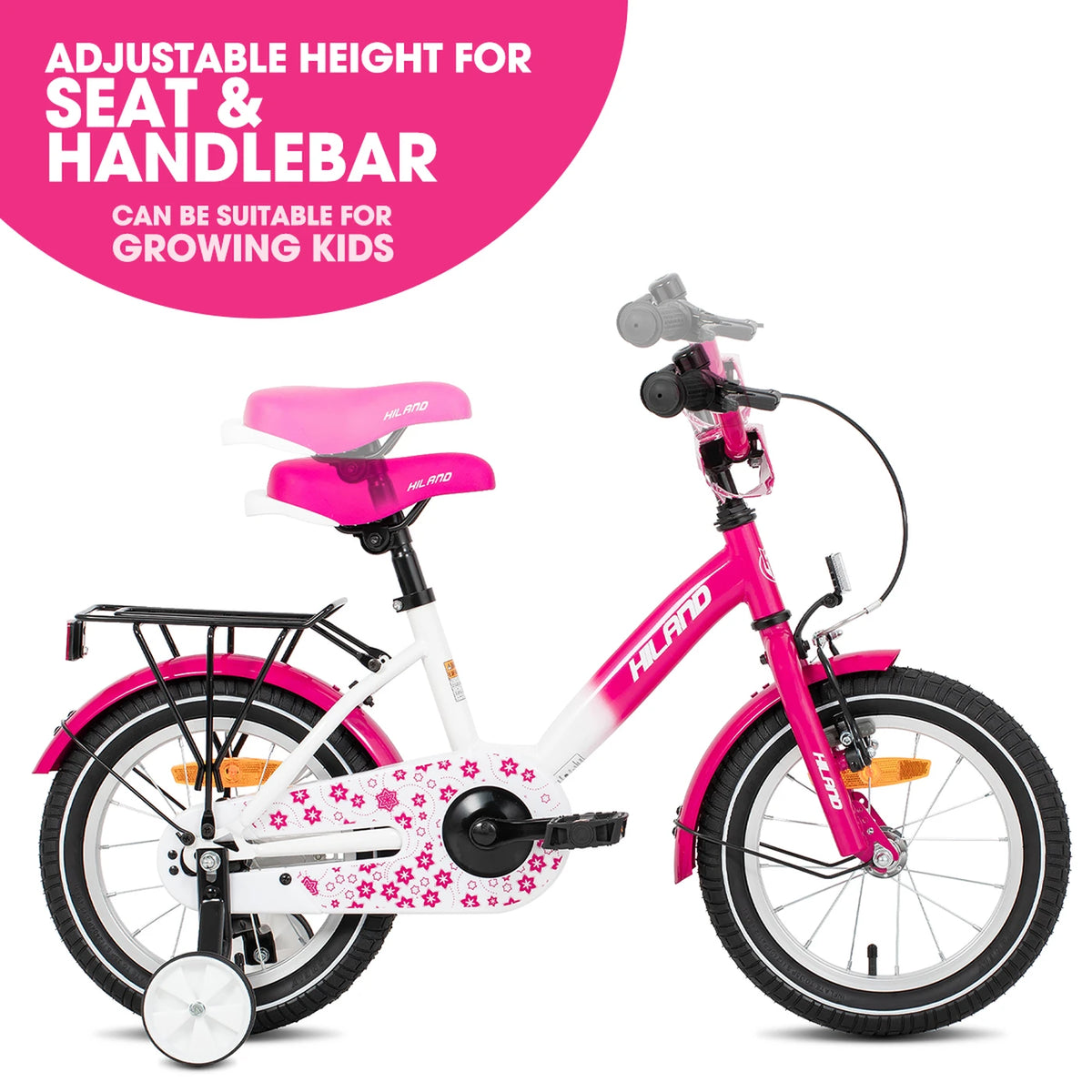 Hiland Starry Kinderfahrrad 12 Zoll – Rosa – mit Stützrädern, 2–7 Jahre