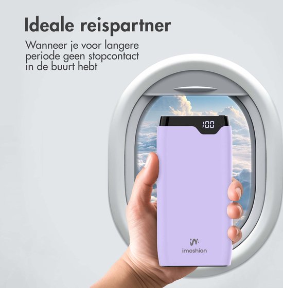 imoshion Powerbank 20000 mAh - Schnellladegerät 22,5W - LED-Anzeige - USB C & USB A - Geeignet für iPhone und Samsung, u.a. - Universal - Flieder
