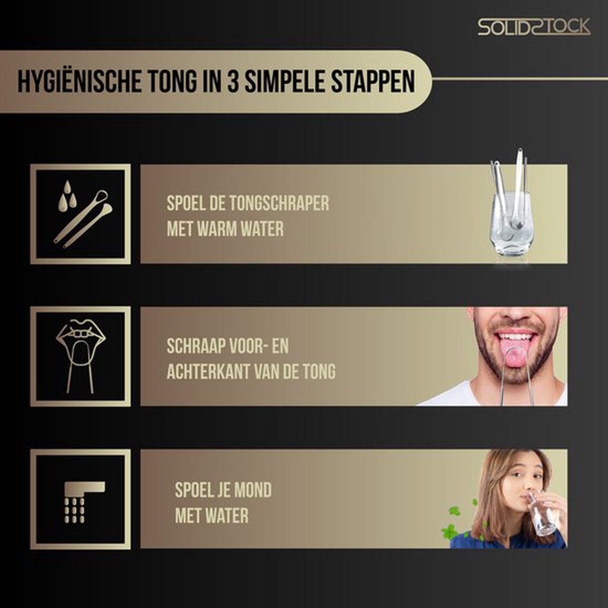 SolidStock Professioneller Zungenschaber - 5 in 1 Set - Zur Mundpflege - Zungenreiniger - Zungenbürste - Ayurveda - Edelstahl