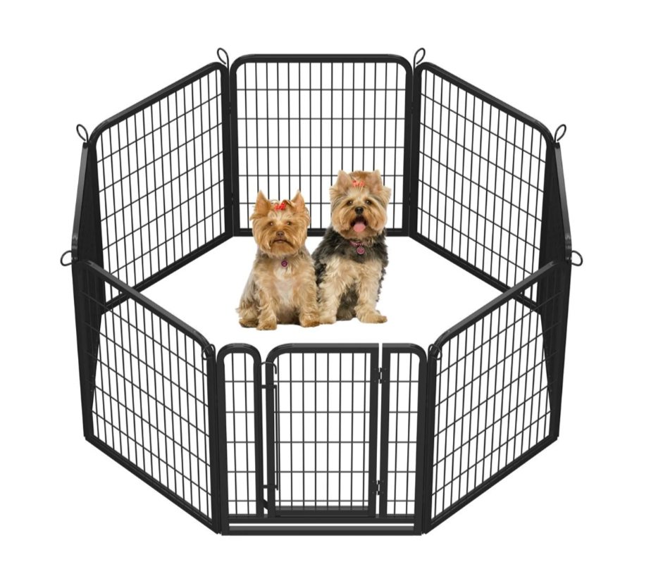Yaheetech Welpenauslauf, 8-teilig, 200 x 68 x 80 cm – Schwarz – Zusammenklappbarer Hundeauslauf – Mit Tür und Tragetasche