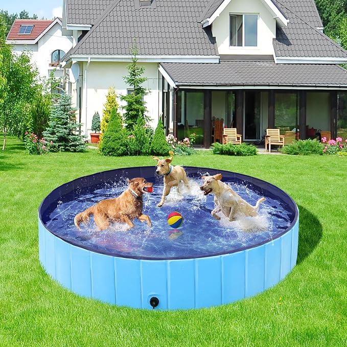 Yaheetech Hundeschwimmbecken Ø 180 x 30 cm – zusammenklappbar – PVC – mit Bürste/4 Flicken – blau