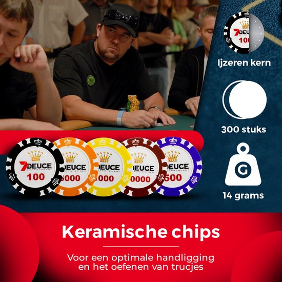 7DEUCE Poker Set - Starter Set - 300 Chips - Stoff - Pokerchips - Poker - Erwachsene