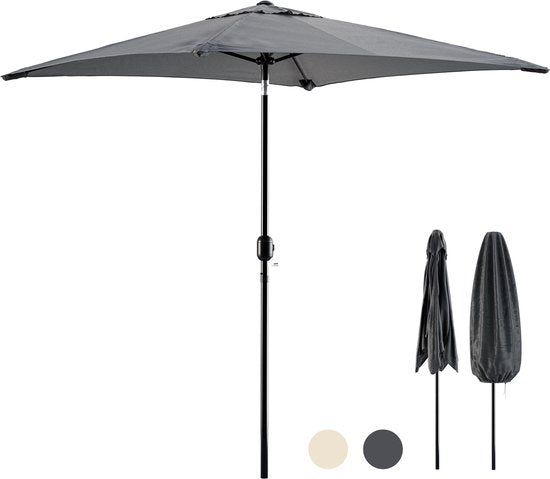Tristar Stabsonnenschirm – quadratisch – 200 x 200 cm – Balkon & Garten – neigbar – inkl. Schutzhülle – PA-7901 – Dunkelgrau