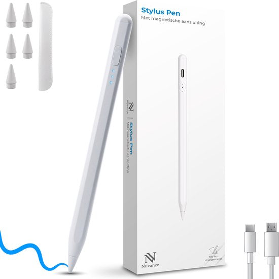 Nuvance Stylus-Stift – Geeignet für Apple iPad 2018–2026 – Touchscreen-Stift – Inkl. 6 Spitzen – Pencil