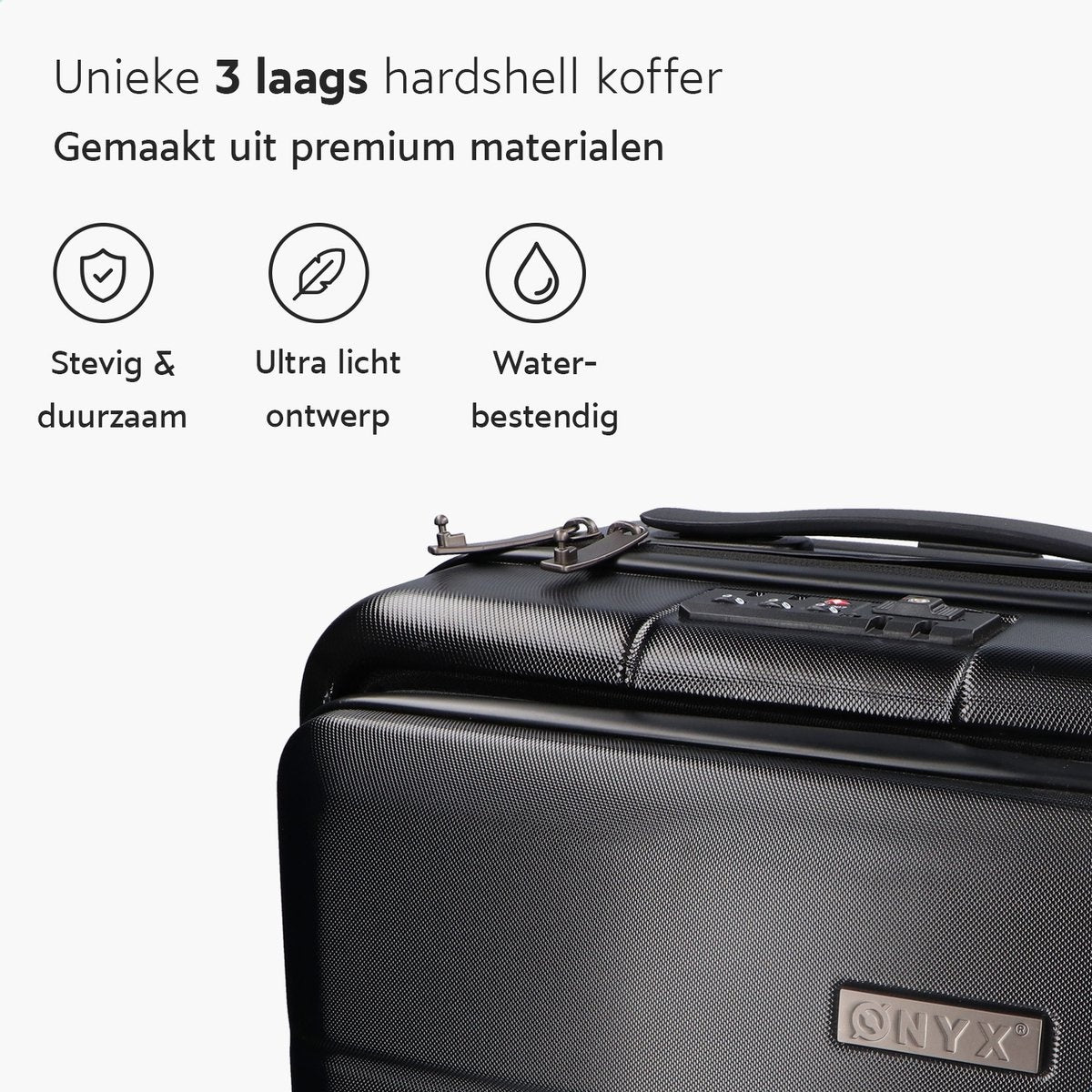 ONYX® - Handgepäck Koffer 35 L - Spinner-Räder - Leichter Trolley - Doppeltes TSA-Schloss - Praktische Vordertasche - 55 cm - Schwarz