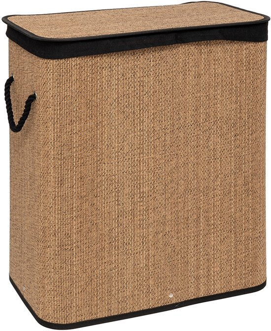5Five Wäschekorb mit Deckel – Bambusholz – 60 Liter – naturfarben/schwarz – 41 x 30 x 50 cm