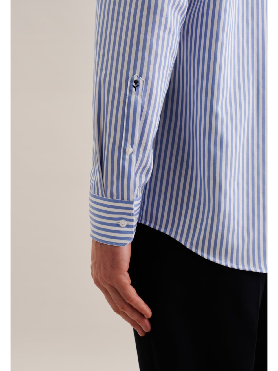 SEIDENSTICKER Regular Fit Business Hemd Blau Denim/Weiß, Langarm, Kentkragen