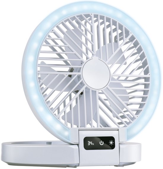 Lifetime Air Tischventilator, wiederaufladbar – Mini-USB-Ventilator, 1200 mAh – 5 Geschwindigkeitsstufen und LED-Anzeige – 21 x 20,5 x 23 cm – Weiß