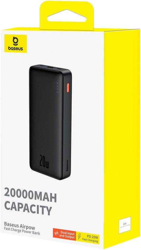 Baseus Airpow – Powerbank – 20 W – 20.000 mAh – USB-A- und USB-C-Kabel