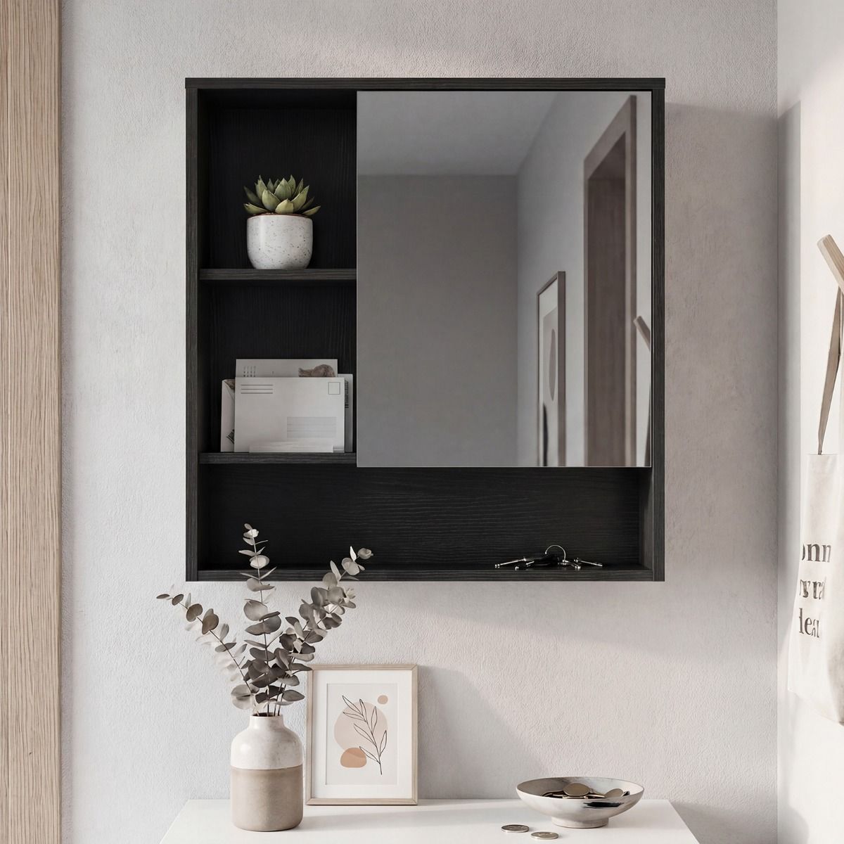 Coast Spiegelschrank Badezimmerschrank mit Spiegeltür – Schwarz – 56 x 16 x 61 cm