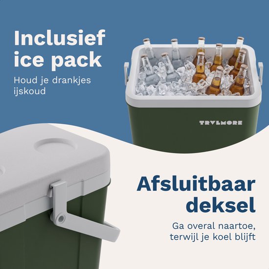 TRVLMORE Cool Box 26L - Kühlbox - Inklusive 2 Kühlelemente - Grün