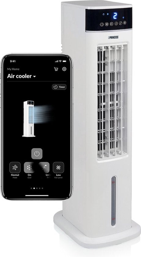 Princess Smart-Luftkühler mit App und Fernbedienung – Luftkühler ohne Schlauch – 3,5 l Wassertank – Oszillierender Ventilator mit Kühlfunktion – Mobiler Luftkühler für Schlafzimmer, Wohnzimmer, Büro – Weiß – Energieeffizient – Timer – 358640