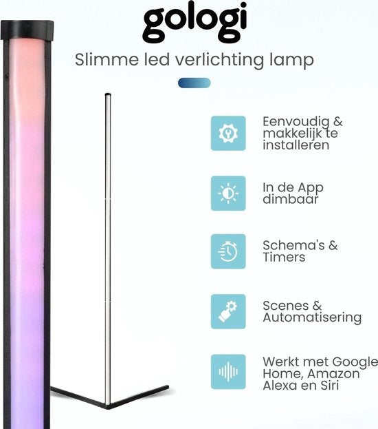 Gologi - Smart Stehleuchte - LED - Dimmbar - mit App - RGBW - Schwarz