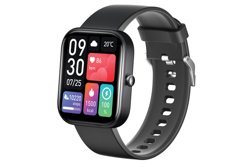 Vlectro - Smartwatch R1 - Schwarz & Silikon - Bluetooth-Anrufe & Gesundheitsmonitor - IP67 Wasserdicht - Für Android & iOS - Schwarz