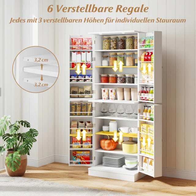 Coast Küchenschrank – 166,5 × 60 × 35 cm – Aufbewahrungsschrank – Verstellbar – 16 Fächer – Weiß