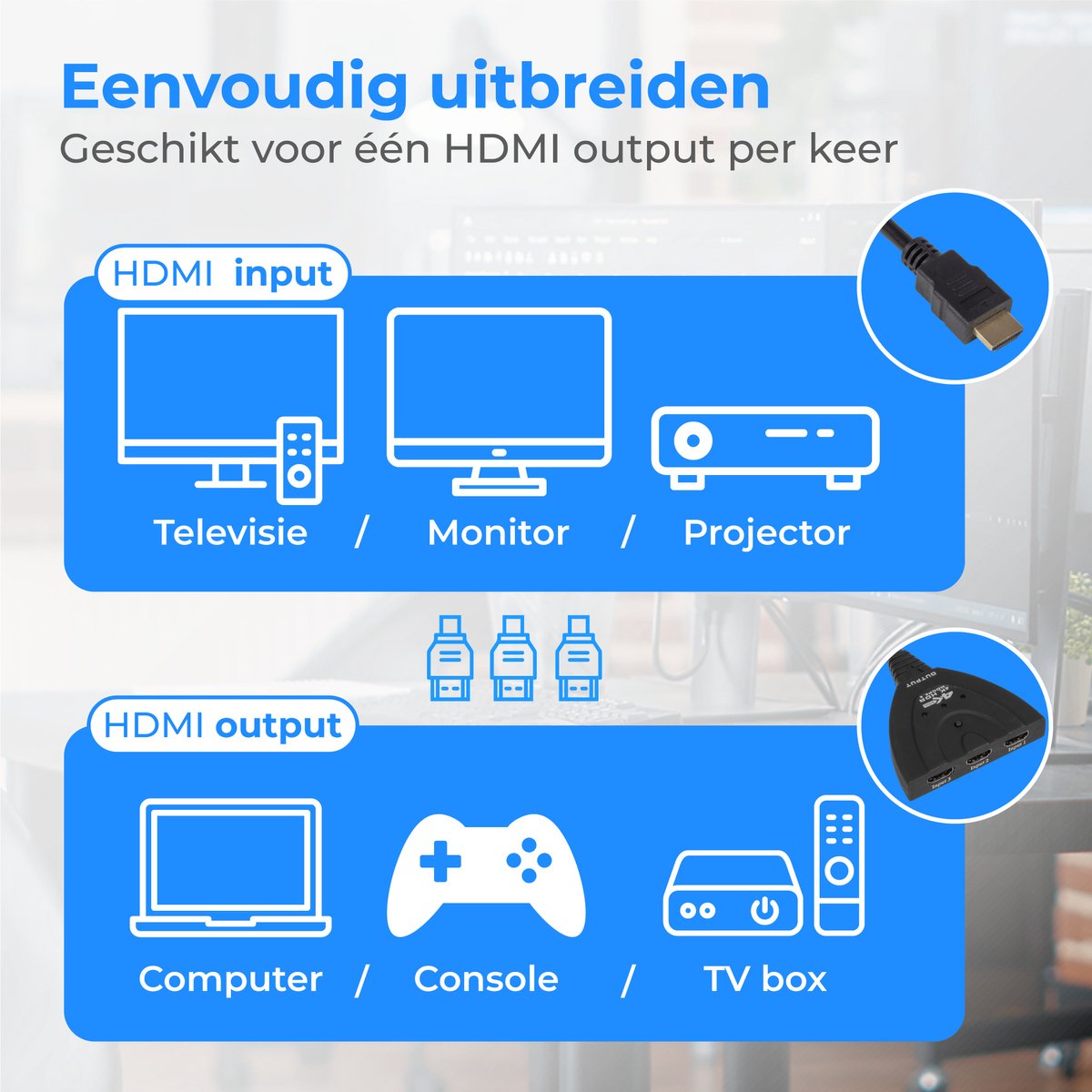 Nuvance HDMI-Umschalter - 3 Eingänge, 4K 60Hz-Unterstützung - 60 cm - Schwarz