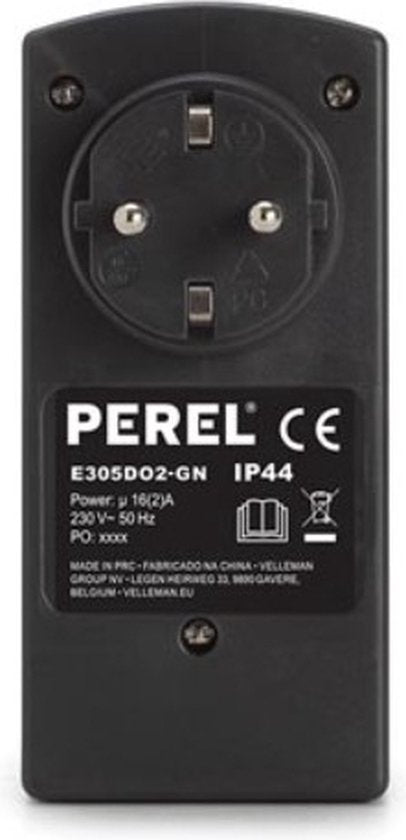 Perel Analoge Zeitschaltuhr, mechanisch, 230 V, 16 A, 3680 W, IP44, für den Außenbereich, deutsche Erdung Typ F, schwarz