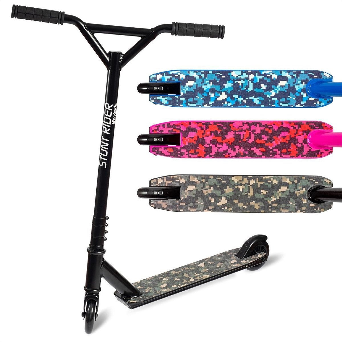 LifeGoods StuntRider - Stunt-Scooter - Stufe 8+ Jahre - 100mm Räder - Jungen/Mädchen - Schwarz