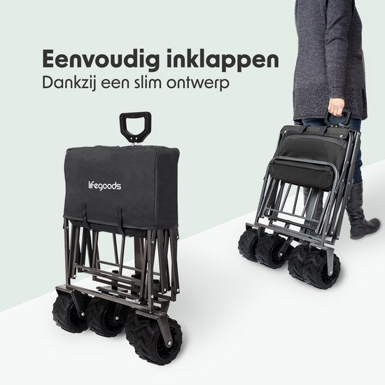 LifeGoods Wagon - faltbar - 80KG Tragfähigkeit - 94L - waschbares Polyester - Schwarz